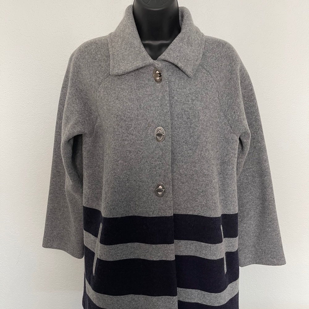 Jones NY Signature Wool Jacket Gray Navy Stripes